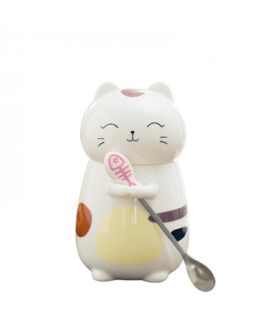 Super Cute 3D Cat Mug Creative Ceramic Coffee Mugs with Spoon