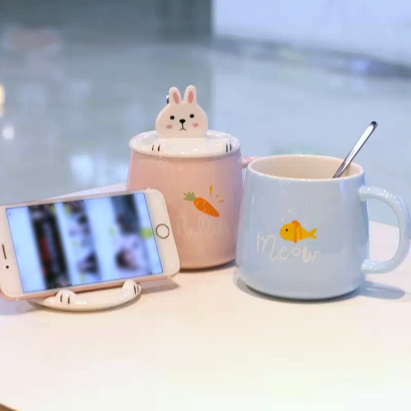 3D Cute Animal Ceramic Coffee Mug + Mobile Phone Holder