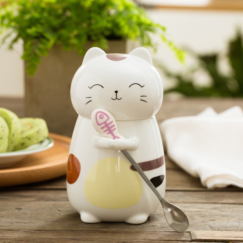 Super Cute 3D Cat Mug Creative Ceramic Coffee Mugs with Spoon