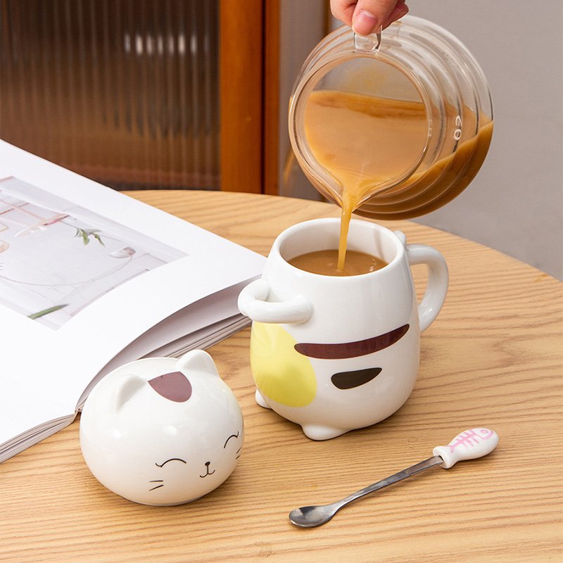 Super Cute 3D Cat Mug Creative Ceramic Coffee Mugs with Spoon