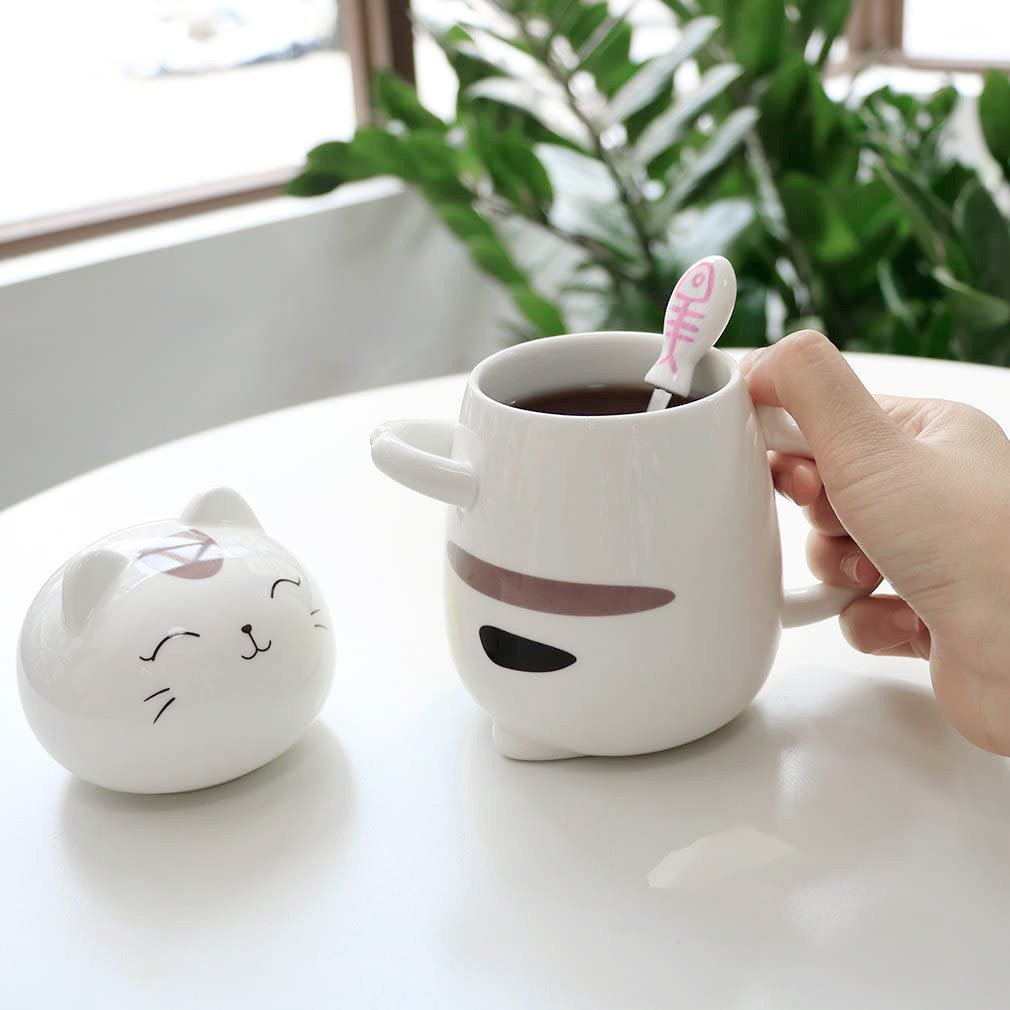 Super Cute 3D Cat Mug Creative Ceramic Coffee Mugs with Spoon